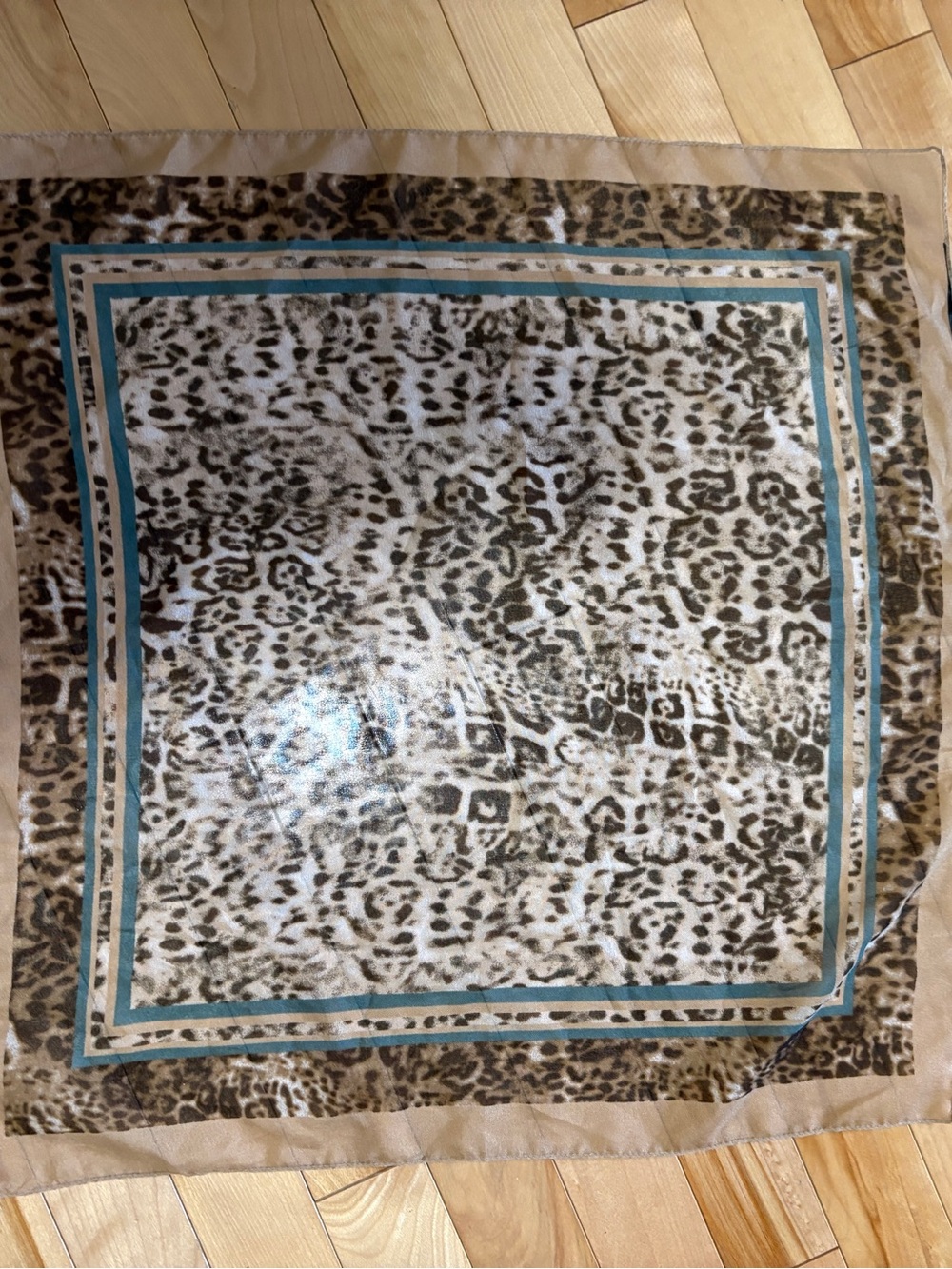 Leopard Print Decorative Scarf Square Silky Beige Brown Turquoise